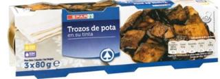 Trozos de Pota Spar en su tinta lata 3x80gr