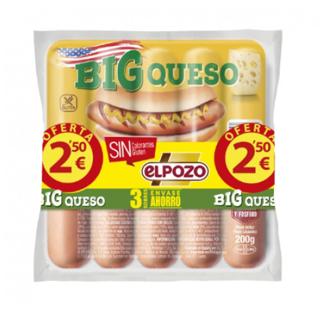 Salchichas El Pozo big queso pack-3 200gr