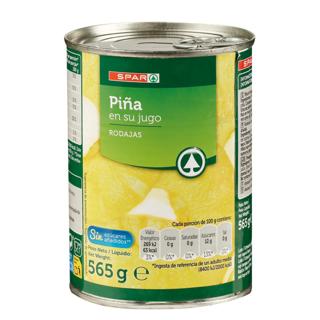 Piña Spar rodajas en su jugo lata 565gr