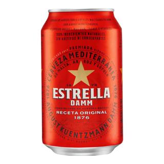 Cerveza Estrella Damm rubia mediterránea de malta, arroz y lúpulo lata 33cl