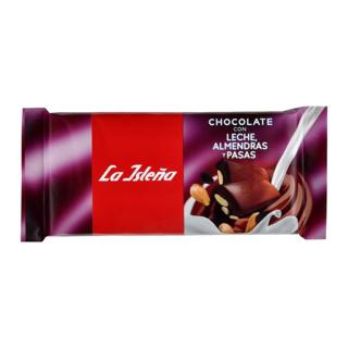 Chocolate La Isleña con leche pasas y almendras tableta 150gr