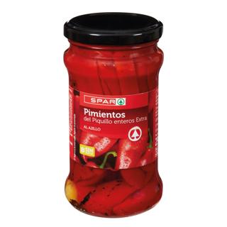 Pimientos Spar rojos del piquillo enteros extra al ajillo 13/16ud 314gr