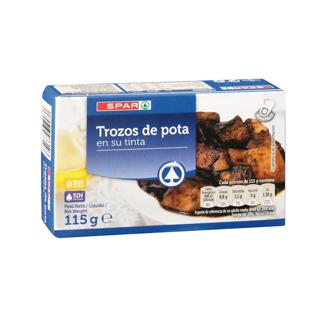 Trozos de Pota Spar en su tinta lata 115gr