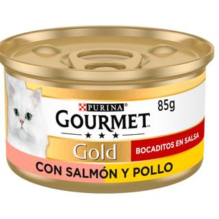 Comida Húmeda para gatos Purina Gourmet Gold bocaditos salmón y pollo lata 85gr