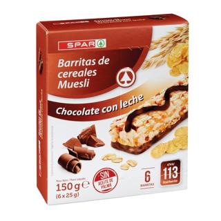 Barritas Spar de cereales muesli chocolate con leche 6x125gr