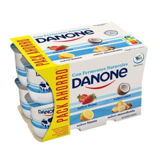 Danone sabores fresa, coco, limón y macedonia 12x120gr