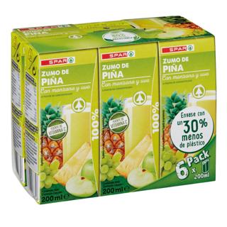 Néctar Spar de piña con manzana y uva brick 6x200ml