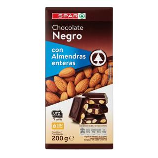 Chocolate Spar negro con almendras enteras tableta 200gr