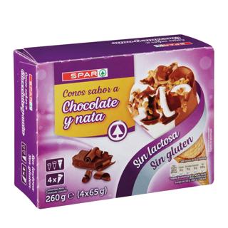 Helado Spar cono chocolate y nata sin gluten sin lactosa 4UD 260gr