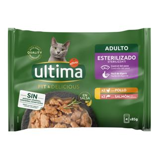 Comida Húmeda para gatos Ultima adultos esterilizados pollo/salmón 4x85gr
