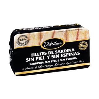 Sardinas Deleitum aceite oliva virgen extra sin piel y sin espinas lata 125gr