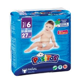 Pañales Pasitos talla 6 de 17 a 28 kg 27UD