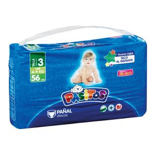 Pañales Pasitos talla 3 de 4 a 9 kg 56UD