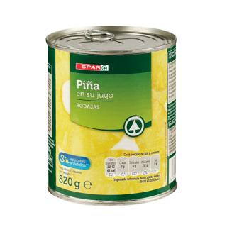 Piña Spar en su jugo rodajas lata 820gr