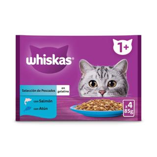 Comida Húmeda para gatos whiskas selección pescados en gelatina 4x85gr