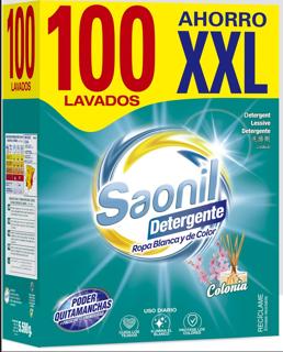 Detergente Saonil en polvo fragancia de colonia formato ahorro XXL 100 Lavados