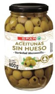 Aceitunas Spar sin hueso variedad manzanilla en frasco 800gr