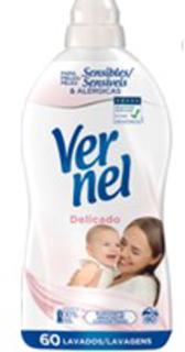 Suavizante Vernel concentrado delicados para pieles sensibles y alérgicas 60 lavados 1,26L