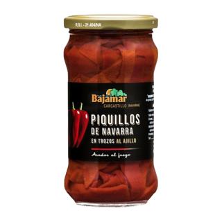Pimientos Bajamar del piquillo al ajillo en tiras en su jugo tarro 280gr