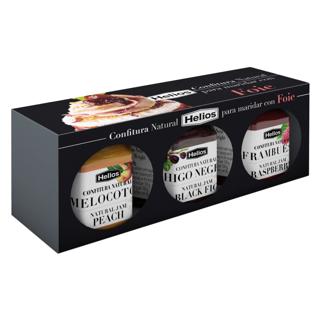 Confitura Helios natural para foie de melocotón, higo negro y frambuesa 3x45gr