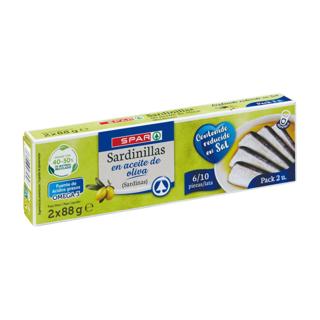 Sardinillas Spar en aceite de oliva bajas en sal 2x88gr
