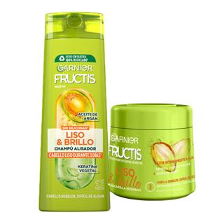 Champú Fructis 250ml + mascarilla liso & brillo 300ml