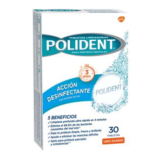 Pastilla Polident limpiadora para prótesis dentales acción desinfectante 30ud