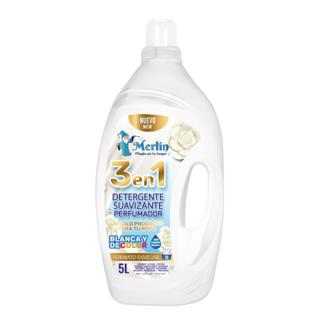 Detergente Merlín líquido 3en1 ropa blanca y color formato familiar 5L
