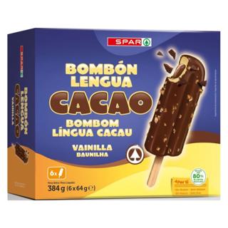 Helado Spar bombón lengua de cacao sabor vainilla 6x64gr