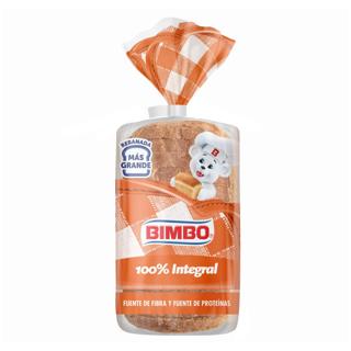 Pan de molde Bimbo 100% integral fuente de fibra y proteínas 450gr