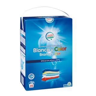 Detergente Plus Max en polvo ropa blanca y de color maleta 1,925kg 35 lavados