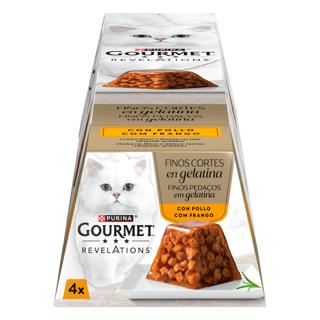 Comida Húmeda para gatos Purina Gourmet Revelations de pollo en gelatina caja 4x57gr