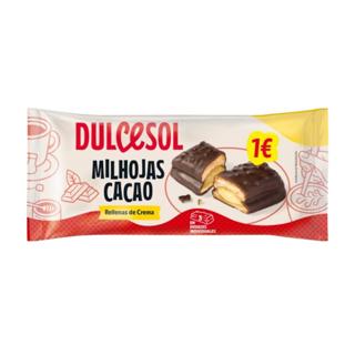 Milhojas Dulcesol de cacao rellenas de crema 3ud 150gr