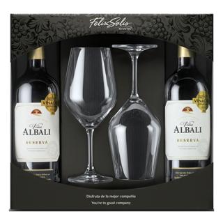 Vino Viña Albali tinto reserva estuche D.O. Valdepeñas 2 copas+2x75cl