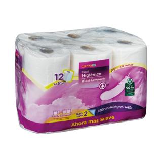 Papel Higiénico Spar maxi compacto doble rollo 2 capas 12ud