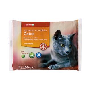 Alimento para gato Spar bocaditos en salsa con pollo y pavo y con buey pack 4x100gr