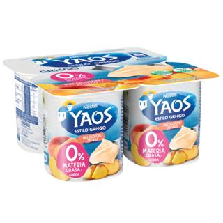 Yogur Yaos estilo griego con melocotón y con 0% materia grasa 4x115gr
