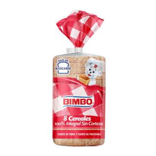 Pan de molde Bimbo 100% integral sin corteza 8 cereales 450gr