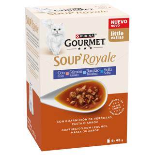 Alimento para Gato Purina gourmet sopa salmón, bacalao y solla 6x45gr
