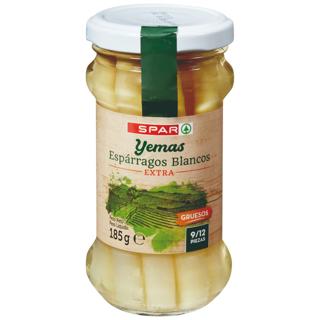 Yemas de Espárragos Spar blanco gruesos 9/12 frasco 185gr