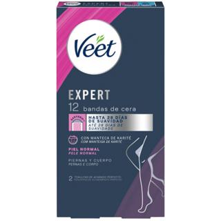 Bandas de cera Veet depilatoria corporal expert fría 12 unidades